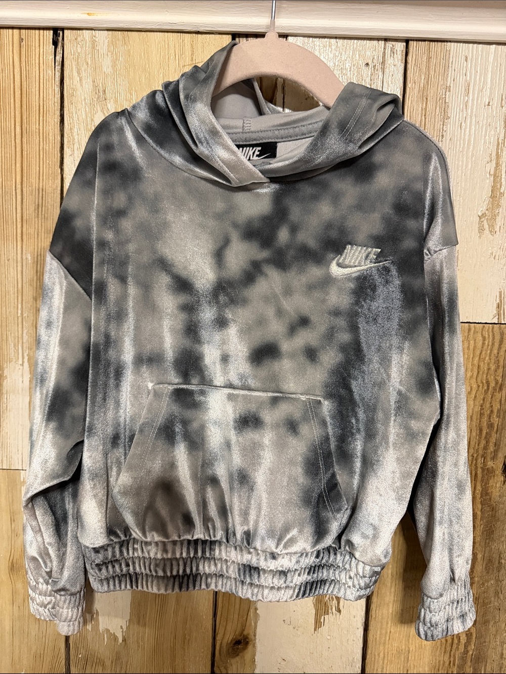 Nike Kids Gray and Black Tie-Dye Velvet Crewneck Hoodie